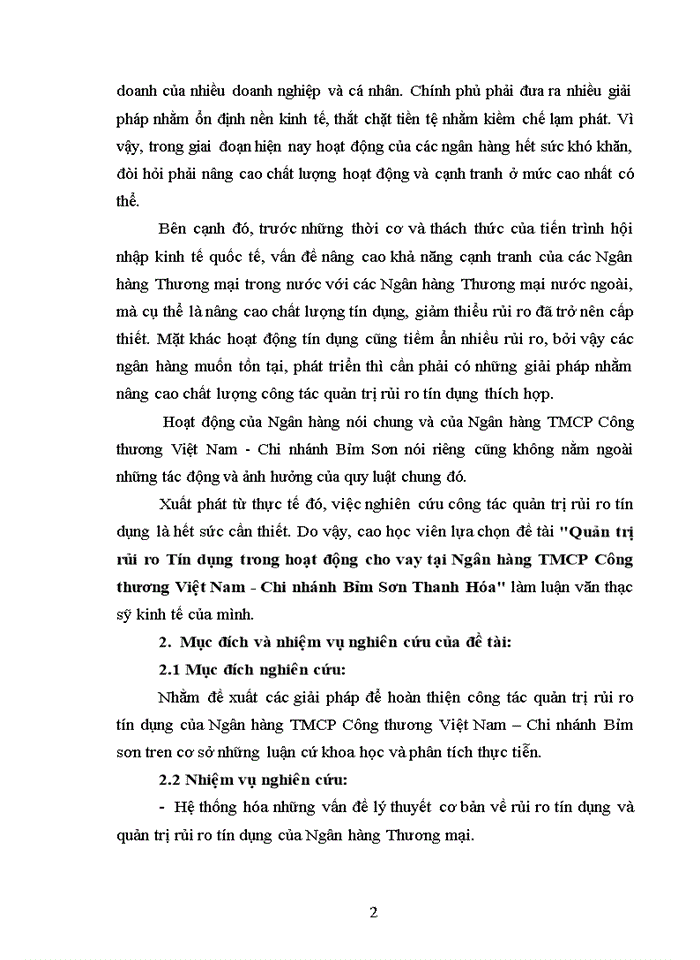 image for page Quản trị rủi ro tín dụng tại ngân hàng tmcp công thương việt nam - chi nhánh bỉm sơn thanh hóa