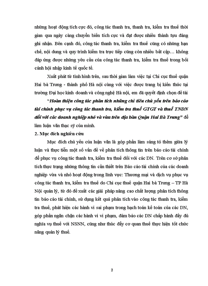 image for page Hoàn thiện công tác phân tích những chỉ tiêu chủ yếu trên báo cáo tài chính phục vụ công tác thanh tra, kiểm tra thuế giá trị gia tăng và thuế thu nhập doanh nghiệp đối với các doanh nghiệp nhỏ và vừa trên địa bàn quận hai bà trưng