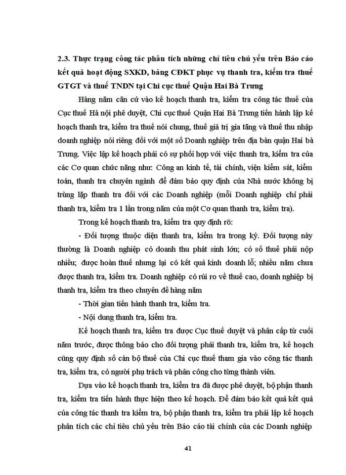 image for page Hoàn thiện công tác phân tích những chỉ tiêu chủ yếu trên báo cáo tài chính phục vụ công tác thanh tra, kiểm tra thuế giá trị gia tăng và thuế thu nhập doanh nghiệp đối với các doanh nghiệp nhỏ và vừa trên địa bàn quận hai bà trưng
