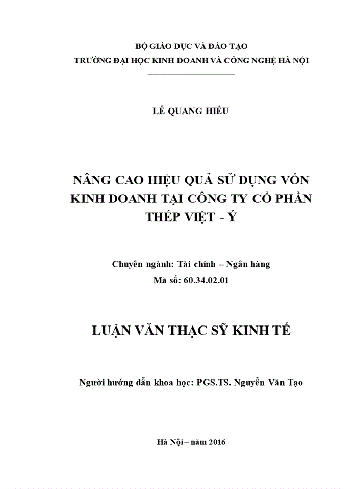 Nâng cao hiệu quả sử dụng vốn kinh doanh tại công ty cổ phần thép VIỆT - Ý