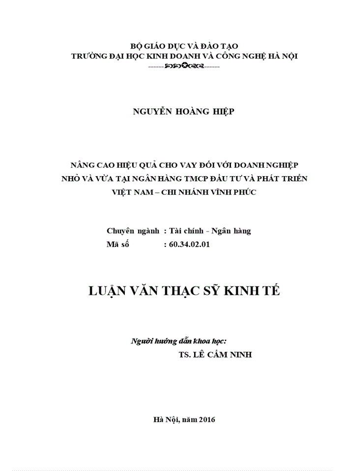 image for page Nâng cao hiệu quả cho vay đối với doanh nghiệp nhỏ và vừa tại ngân hàng TMCP đầu tư và phát triển việt nam – chi nhánh vĩnh phúc