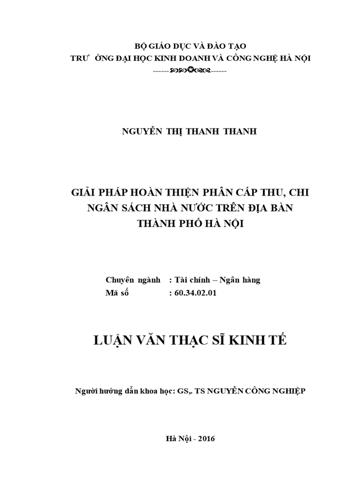 image for page Giải pháp hoàn thiện phân cấp thu, chi ngân sách nhà nước trên địa bàn thành phố HÀ NỘI