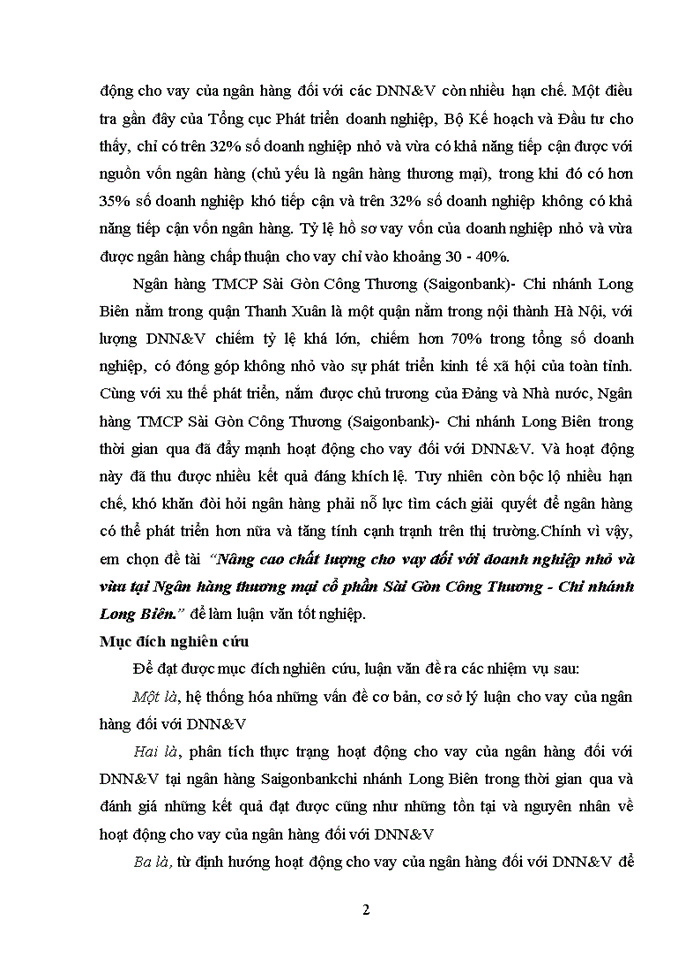 image for page Nâng cao chất lượng cho vay đối với doanh nghiệp nhỏ và vừa tại ngân hàng thương mại cổ phần sài gòn công thương - chi nhánh long biên