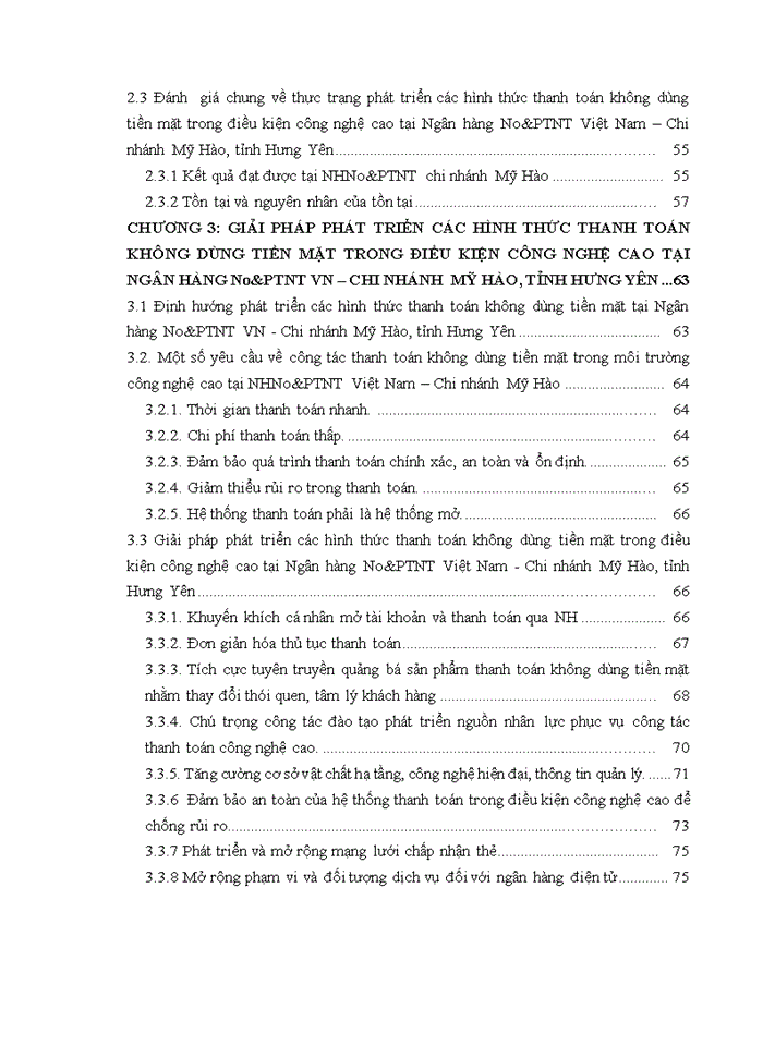 Giải pháp phát triển các hình thức thanh toán không dùng tiền mặt trong điều kiện công nghệ cao tại ngân hàng no&ptnt việt nam - chi nhánh mỹ hào, tỉnh hưng yên