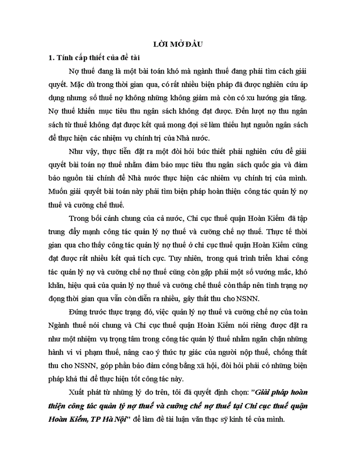 image for page Giải pháp hoàn thiện công tác quản lý nợ thuế và cưỡng chế nợ thuế tại  chi cục thuế quận hoàn kiếm, thành phố hà nội