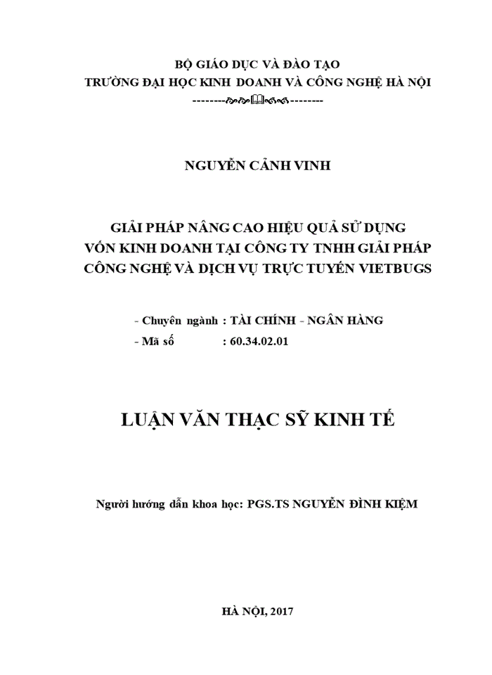 Giải pháp nâng cao hiệu quả sử dụng vốn kinh doanh tại công ty tnhh giải pháp công nghệ và dịch vụ trực tuyến VIETBUGS