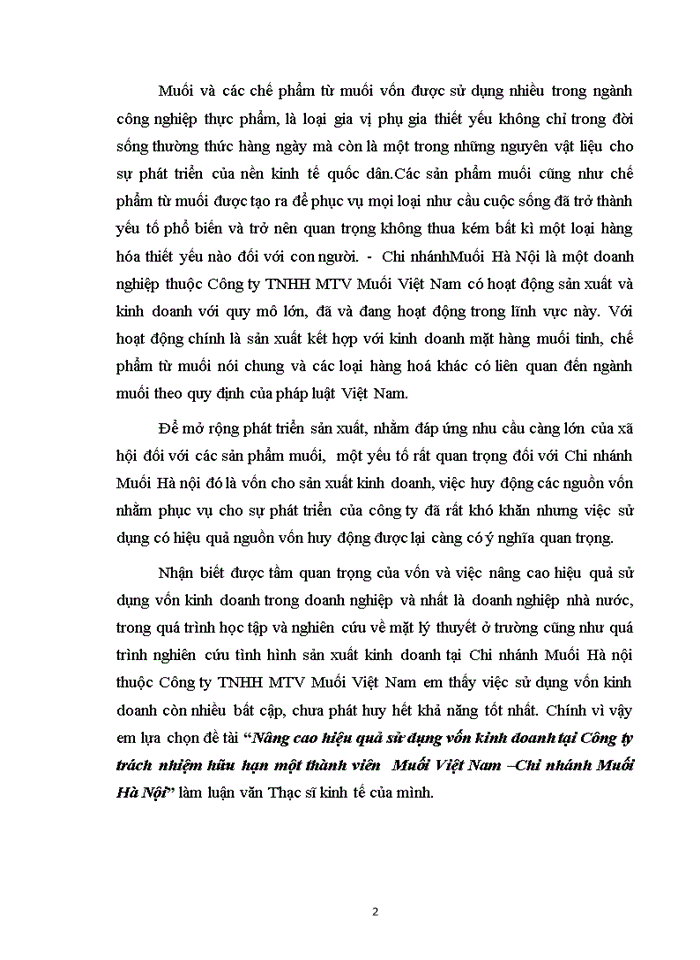 image for page Nâng cao hiệu quả sử dụng vốn kinh doanh tại công ty trách nhiệm  hữu hạn một thành viên muối việt nam – chi nhánh muối hà nội