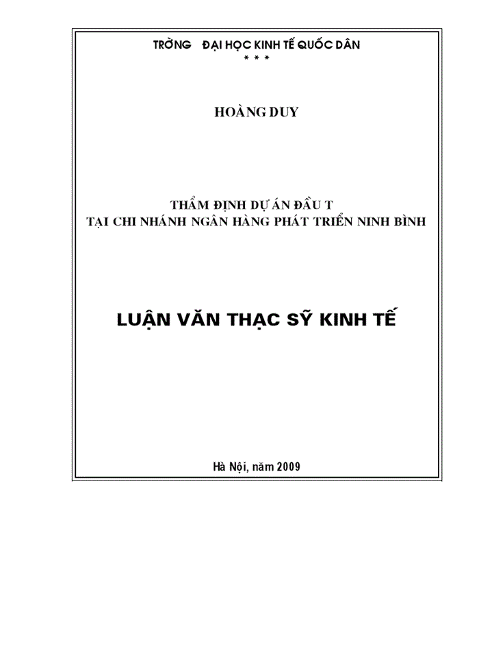 Thẩm định dự án đầu tư tại chi nhánh ngân hàng phát triển ninh bình