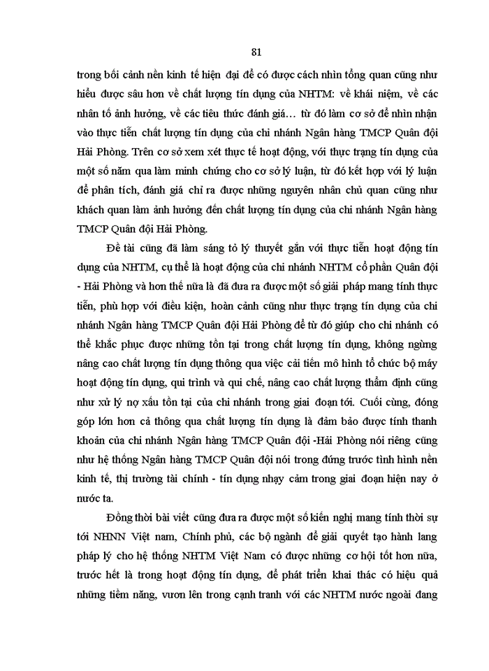 image for page Nâng cao chất lượng tín dụng tại Chi nhánh Ngân hàng TMCP Quân đội - Hải Phòng