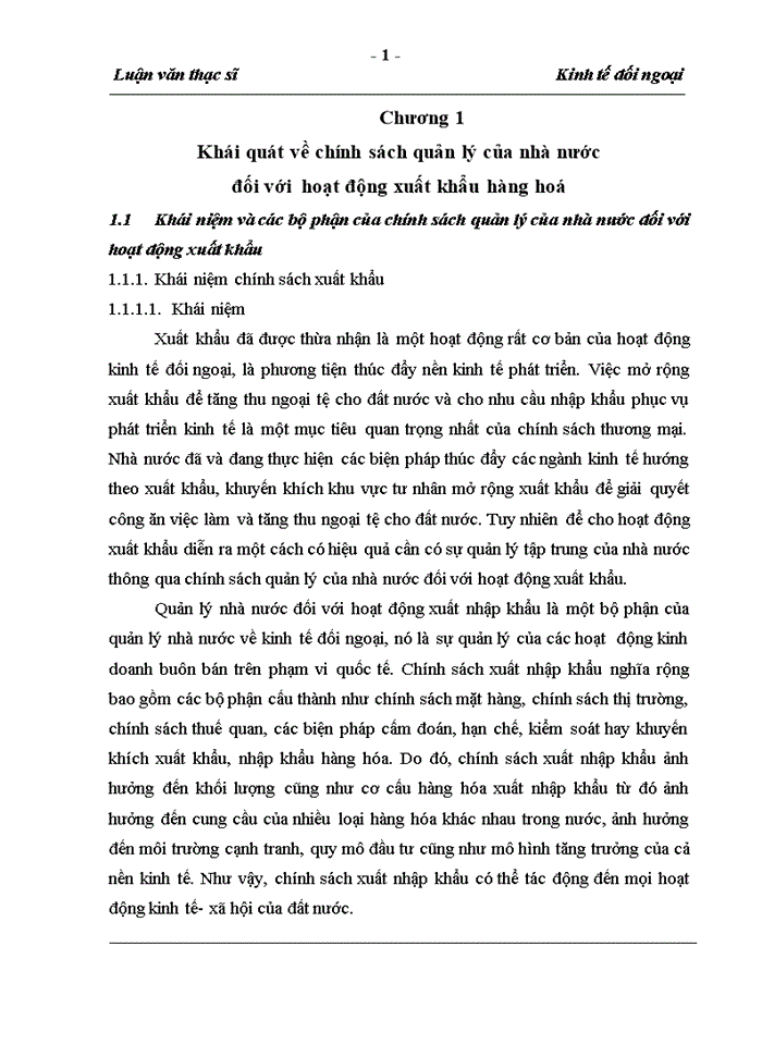 Khái quát về chính sách quản lý của nhà nước đối với  hoạt động xuất khẩu hàng hoá