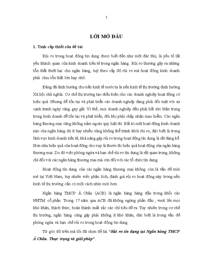 image for page Rủi ro tín dụng tại Ngân hàng TMCP Á Châu. Thực trạng và giải pháp
