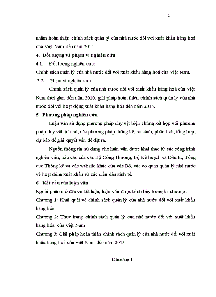 Chính sách quản lý của nhà nước đối với  xuất khẩu hàng hoá của Việt Nam đến năm 2015