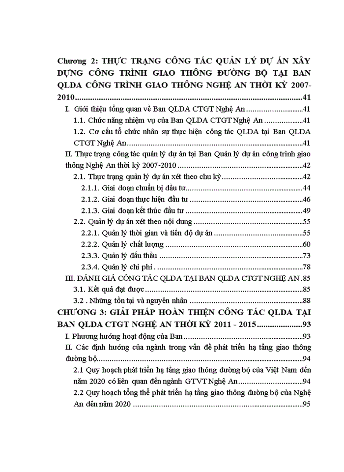 Hoàn thiện công tác quản lý dự án xây dựng hạ tầng giao thông đường bộ tại Ban Quản lý dự án công trình giao thông Nghệ An