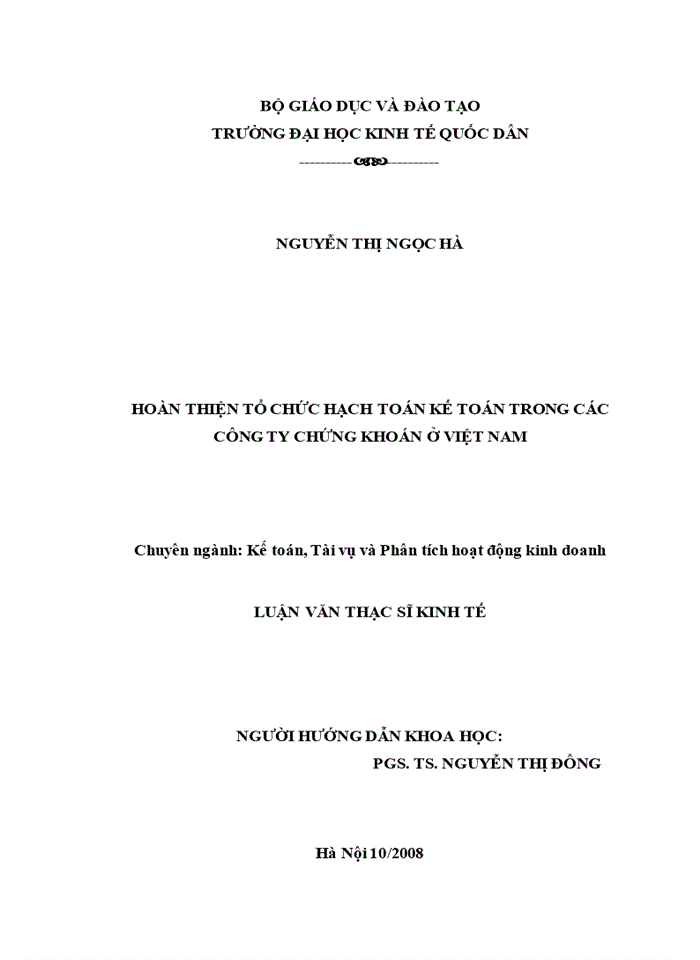 Hoàn thiện tổ chức hạch toán kế toán trong các công ty chứng khoán ở việt nam