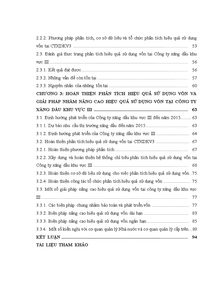 Hoàn thiện phân tích hiệu quả sử dụng vốn tại công ty xăng dầu khu vực III