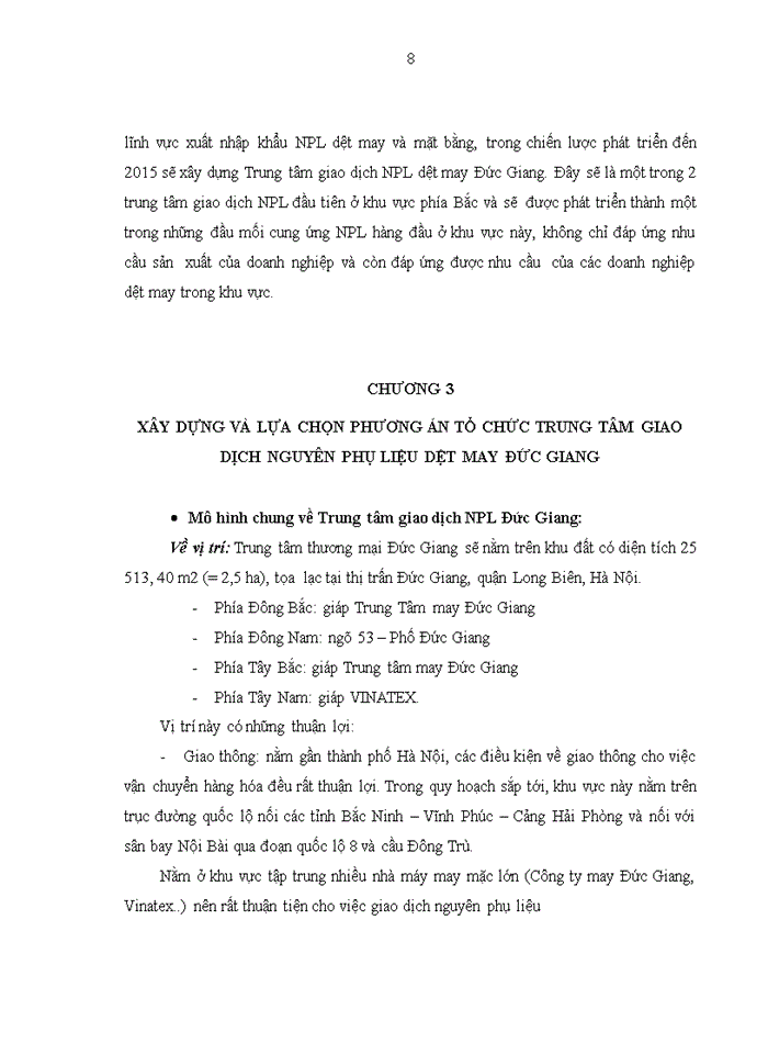image for page Xây dựng và lựa chọn phương án tổ chức Trung tâm giao dịch nguyên phụ liệu dệt may Đức Giang