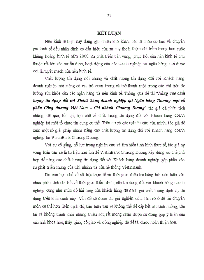 image for page Nâng cao chất lượng tín dụng đối với Khách hàng doanh nghiệp tại Ngân hàng Thương mại cổ phần Công thương Việt Nam – Chi nhánh Chương Dương