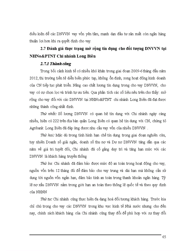 image for page Mở rộng tín dụng đối với doanh nghiệp vừa và nhỏ tại Ngân hàng nông nghiệp và phát triển nông thôn Chi nhánh Long Biên