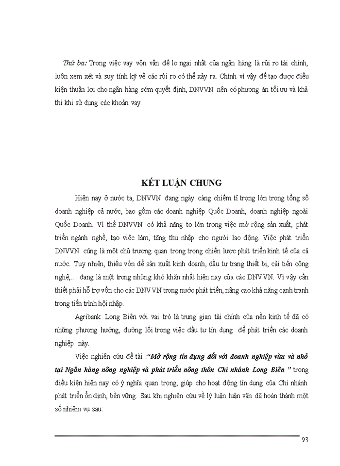 image for page Mở rộng tín dụng đối với doanh nghiệp vừa và nhỏ tại Ngân hàng nông nghiệp và phát triển nông thôn Chi nhánh Long Biên