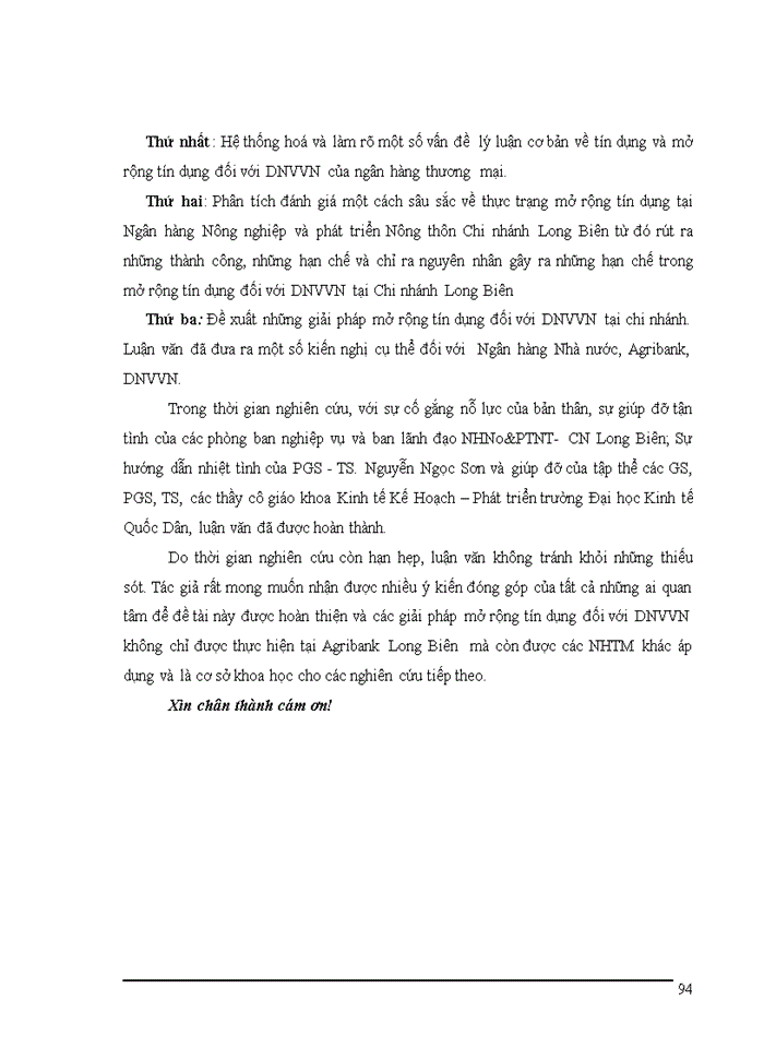 image for page Mở rộng tín dụng đối với doanh nghiệp vừa và nhỏ tại Ngân hàng nông nghiệp và phát triển nông thôn Chi nhánh Long Biên