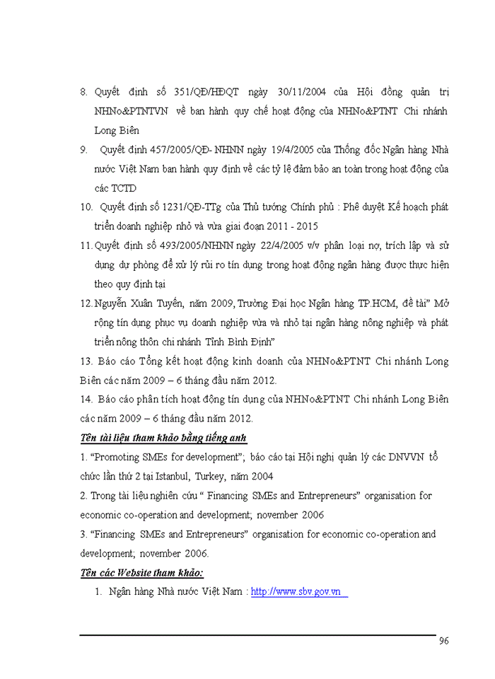 image for page Mở rộng tín dụng đối với doanh nghiệp vừa và nhỏ tại Ngân hàng nông nghiệp và phát triển nông thôn Chi nhánh Long Biên