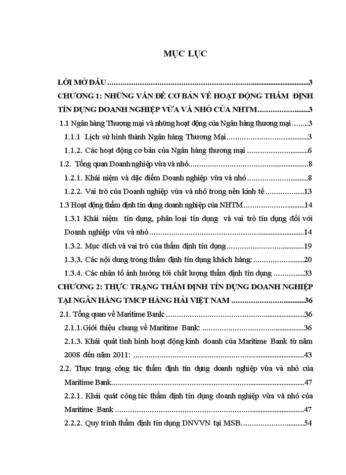 Giải pháp hoàn thiện và nâng cao chất lượng thẩm định tín dụng Doanh Nghiệp vừa và nhỏ tại Ngân hàng TMCP Hàng Hải Việt Nam