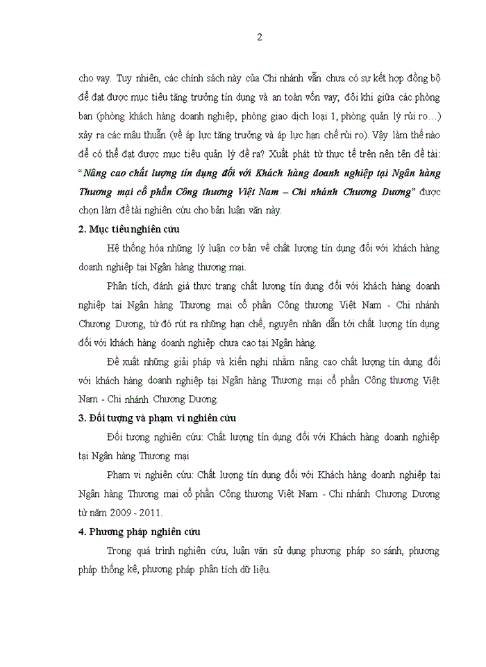 image for page Nâng cao chất lượng tín dụng đối với Khách hàng doanh nghiệp tại Ngân hàng Thương mại cổ phần Công thương Việt Nam – Chi nhánh Chương Dương