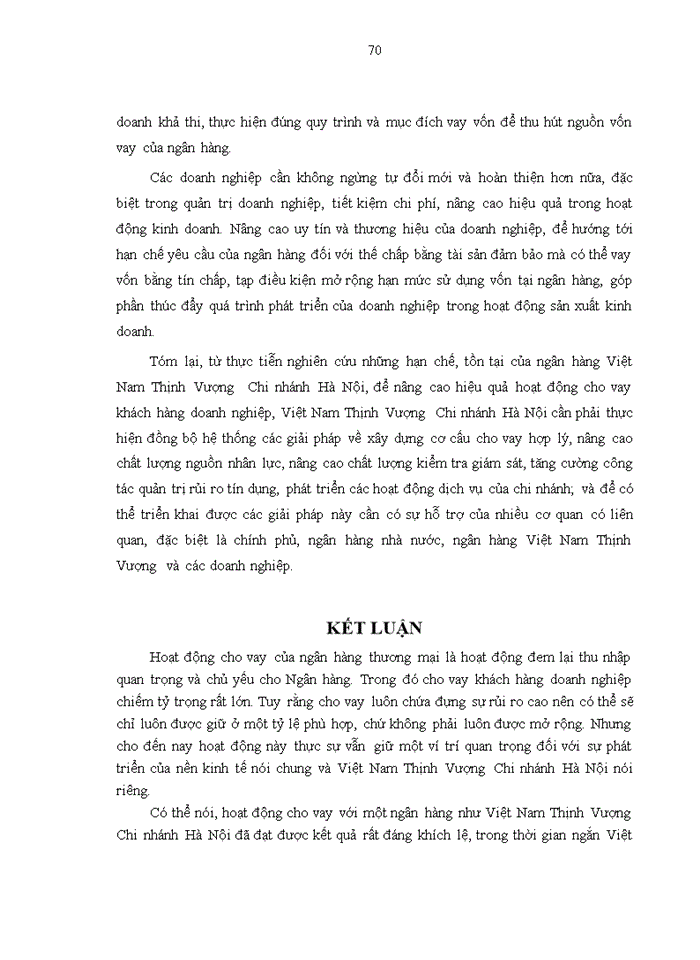 image for page Nâng cao hiệu quả cho vay tại ngân hàng TMCP Việt Nam Thịnh Vượng - Chi nhánh Hà Nội