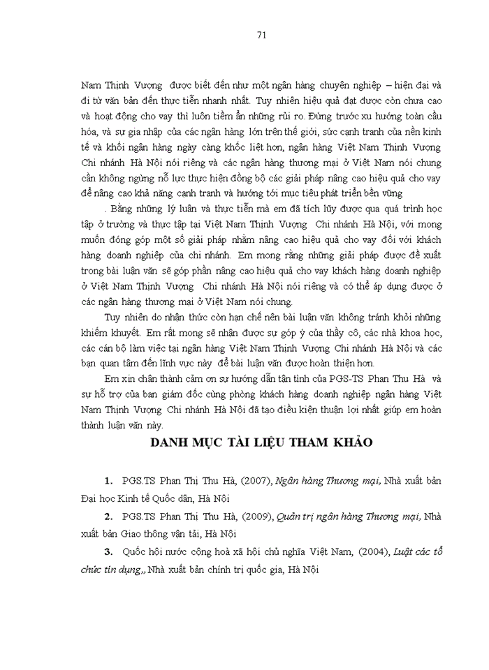 image for page Nâng cao hiệu quả cho vay tại ngân hàng TMCP Việt Nam Thịnh Vượng - Chi nhánh Hà Nội