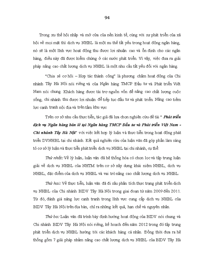 image for page Phát triển dịch vụ ngân hàng bán lẻ tại Ngân hàng TMCP Đầu tư và phát triển Việt Nam Chi nhánh Tây Hà Nội