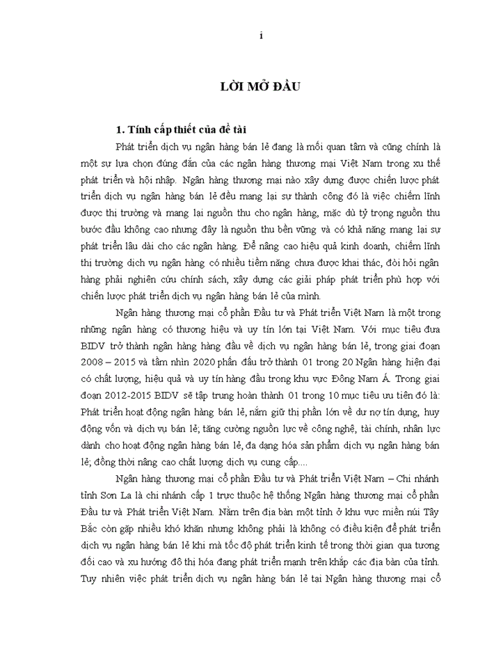 image for page Phát triển dịch vụ ngân hàng bán lẻ tại ngân hàng thương mại cổ phần đầu tư và phát triển việt nam - chi nhánh tỉnh sơn la