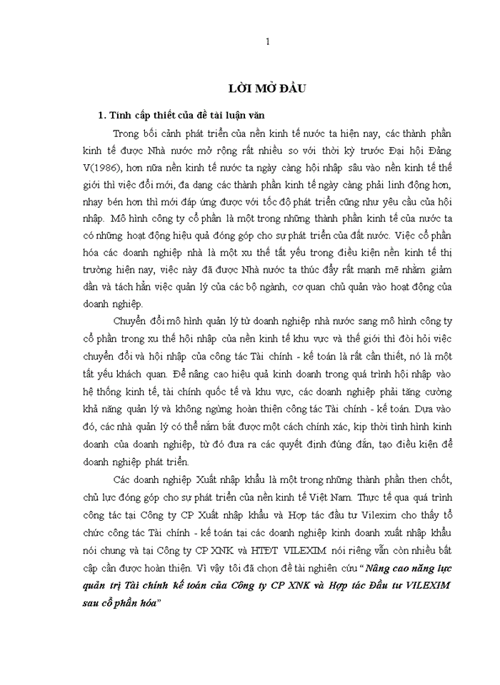 image for page Nâng cao năng lực quản trị Tài chính kế toán của Công ty CP XNK và Hợp tác Đầu tư VILEXIM sau cổ phần hóa