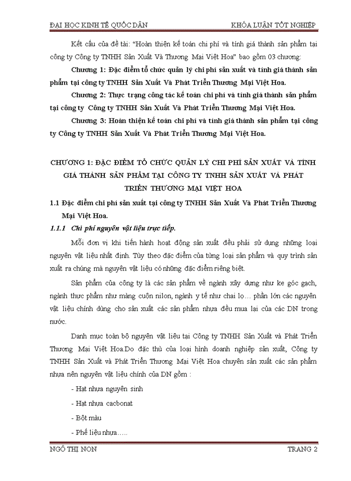 image for page Hoàn thiện kế toán chi phí sản xuất và tính giá thành sản phẩm  tại công ty TNHH Sản Xuất Và Phát Triển Thương Mại Việt Hoa