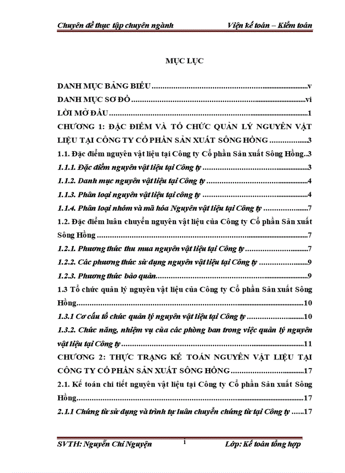Hoàn thiện kế toán nguyên vật liệu tại công ty cổ phần sản xuất sông hồng