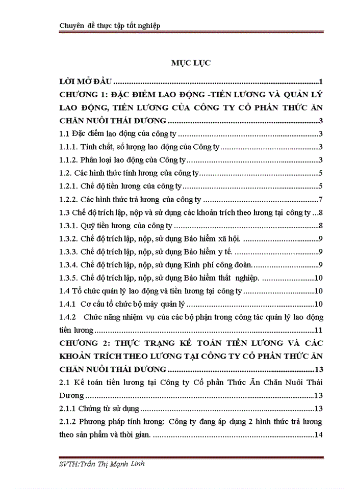 Hoàn thiện kế toán tiền lương và các khoản trích theo lương tại công ty cổ phần thức ăn chăn nuôi thái dương