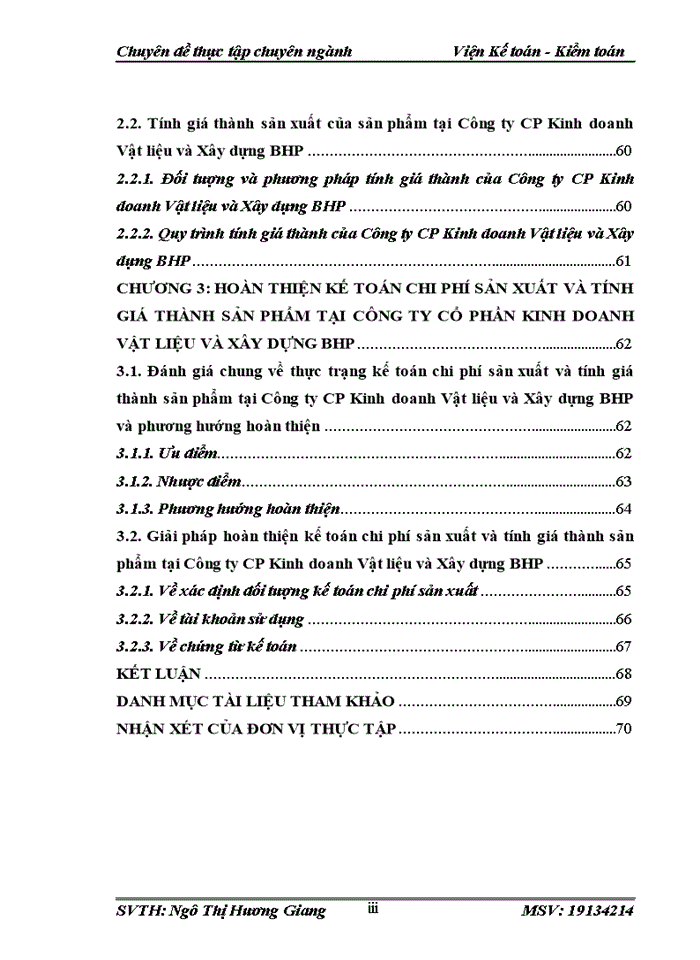 Hoàn thiện kế toán chi phí sản xuất và tính giá thành sản phẩm tại công ty cổ phần kinh doanh vật liệu và xây dựng bhp