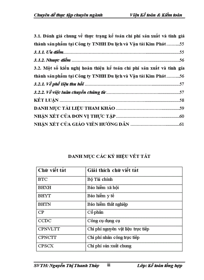 Hoàn thiện kế toán chi phí sản xuất và tính giá thành sản phẩm tại công ty tnhh du lịch và vận tải kim phát