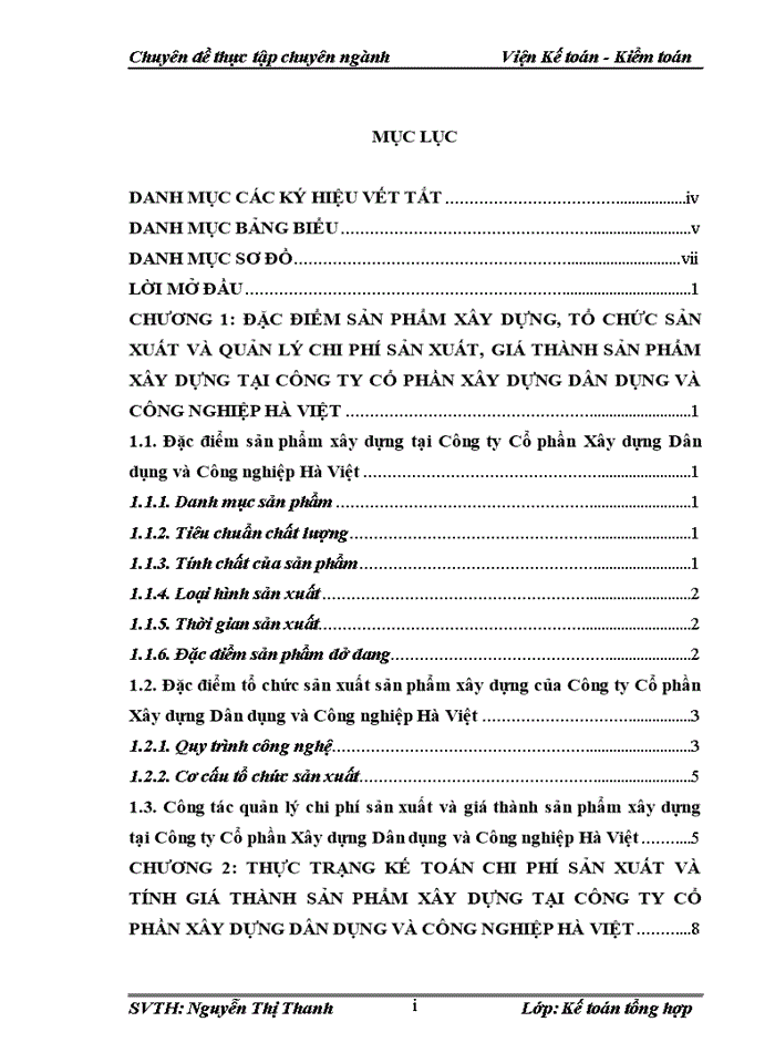 Hoàn thiện kế toán chi phí sản xuất và tính giá thành sản phẩm xây dựng tại công ty cổ phần xây dựng dân dụng và công nghiệp hà việt