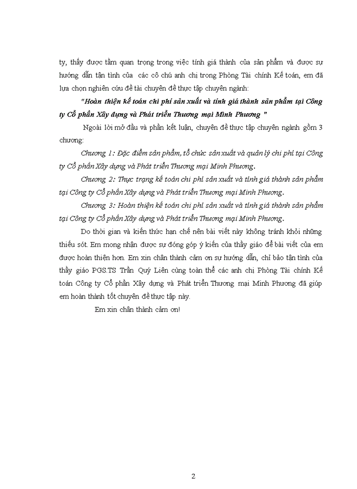 Hoàn thiện kế toán chi phí sản xuất và tính giá thành sản phẩm tại công ty cổ phần xây dựng và phát triển thương mại minh phương