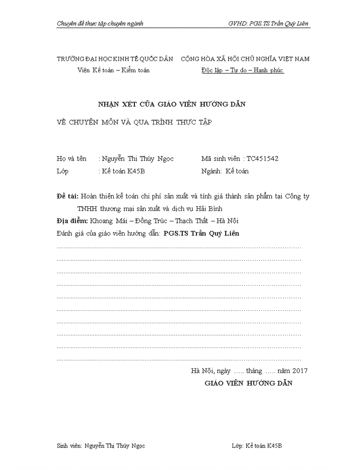 image for page Hoàn thiện Kế toán  chi phí sản xuất và tính giá thành sản phẩm tại Công ty TNHH thương mại sản xuất và dịch vụ Hải Bình