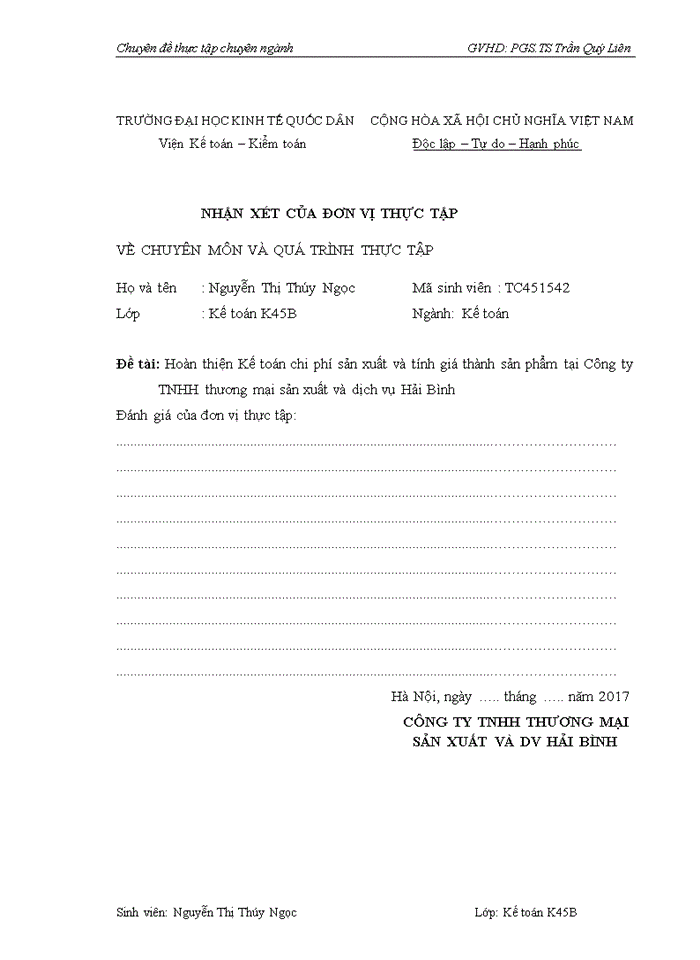 image for page Hoàn thiện Kế toán  chi phí sản xuất và tính giá thành sản phẩm tại Công ty TNHH thương mại sản xuất và dịch vụ Hải Bình