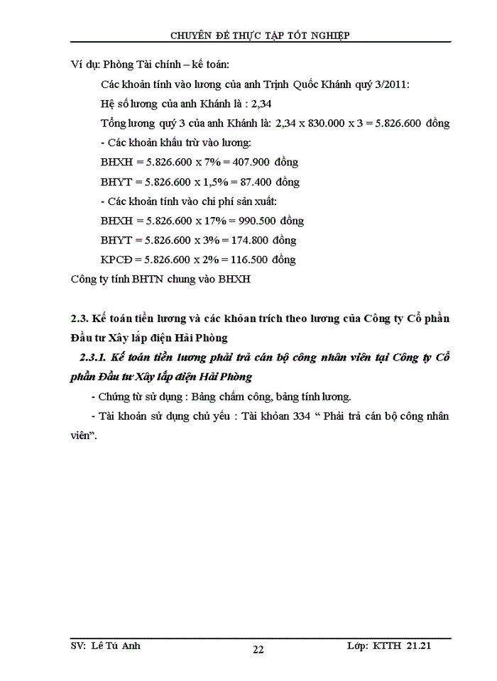 image for page Tổ chức kế toán tiền lương và các khoản trích theo lương tại Công ty cổ phần Đầu tư Xây lắp điện Hải Phòng