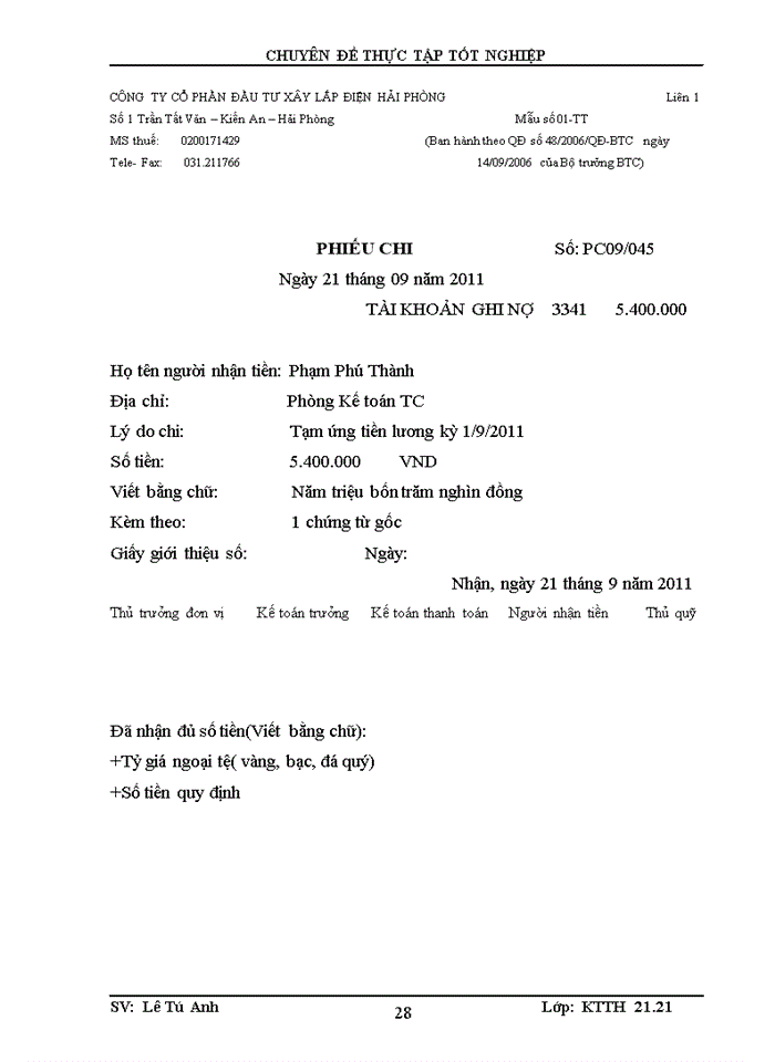 image for page Tổ chức kế toán tiền lương và các khoản trích theo lương tại Công ty cổ phần Đầu tư Xây lắp điện Hải Phòng