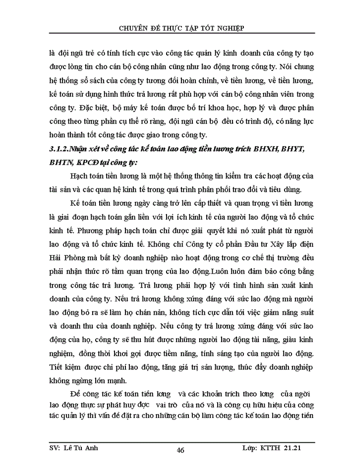 image for page Tổ chức kế toán tiền lương và các khoản trích theo lương tại Công ty cổ phần Đầu tư Xây lắp điện Hải Phòng