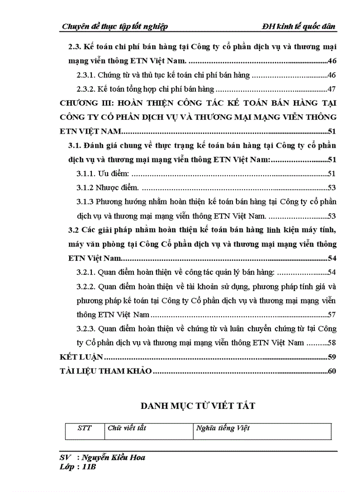 Hoàn thiện công tác kế toán bán hàng tại công ty cổ phần dịch vụ và thương mại mạng viễn thông ETN Việt Nam