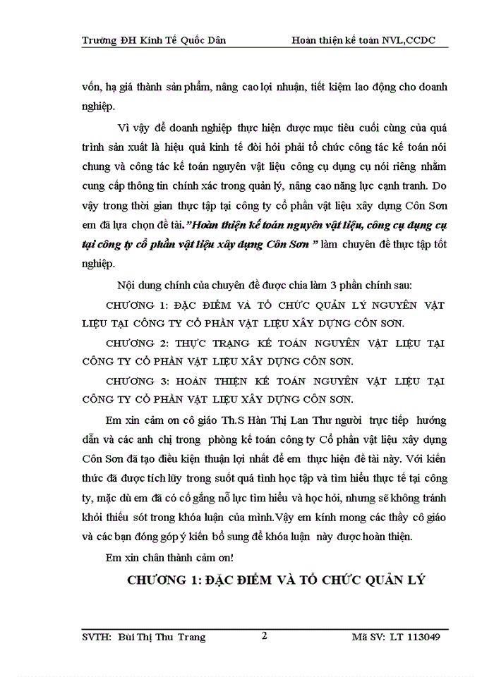 image for page Hoàn thiện kế toán nguyên vật liệu, công cụ dụng cụ tại công ty cổ phần vật liệu xây dựng Côn Sơn