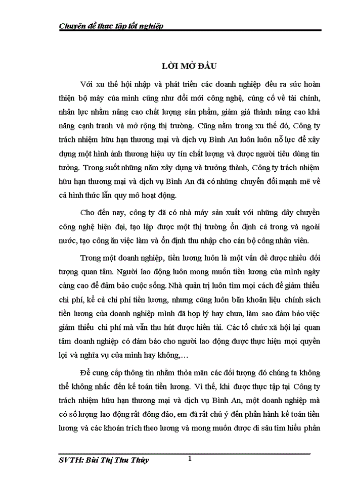 image for page Kế toán tiền lương và các khoản trích theo lương tại Công ty trách nhiệm hữu hạn thương mại và dịch vụ Bình An