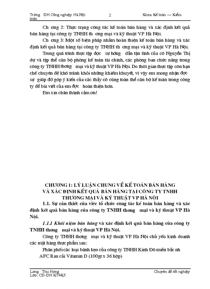Hoàn thiện kế toán bán hàng tại công ty TNHH thương mại và kỹ thuật VP Hà Nội