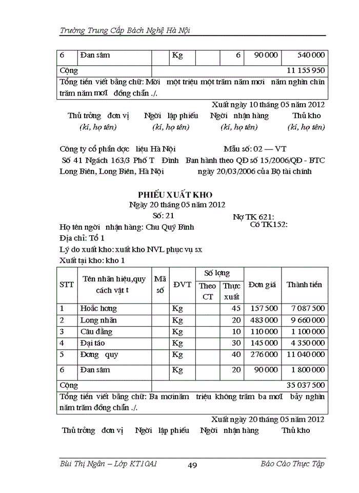 image for page Hạch toán nguyên vật liệu - công cụ, dụng cụ tại công ty Cổ phần dược liệu Hà Nội