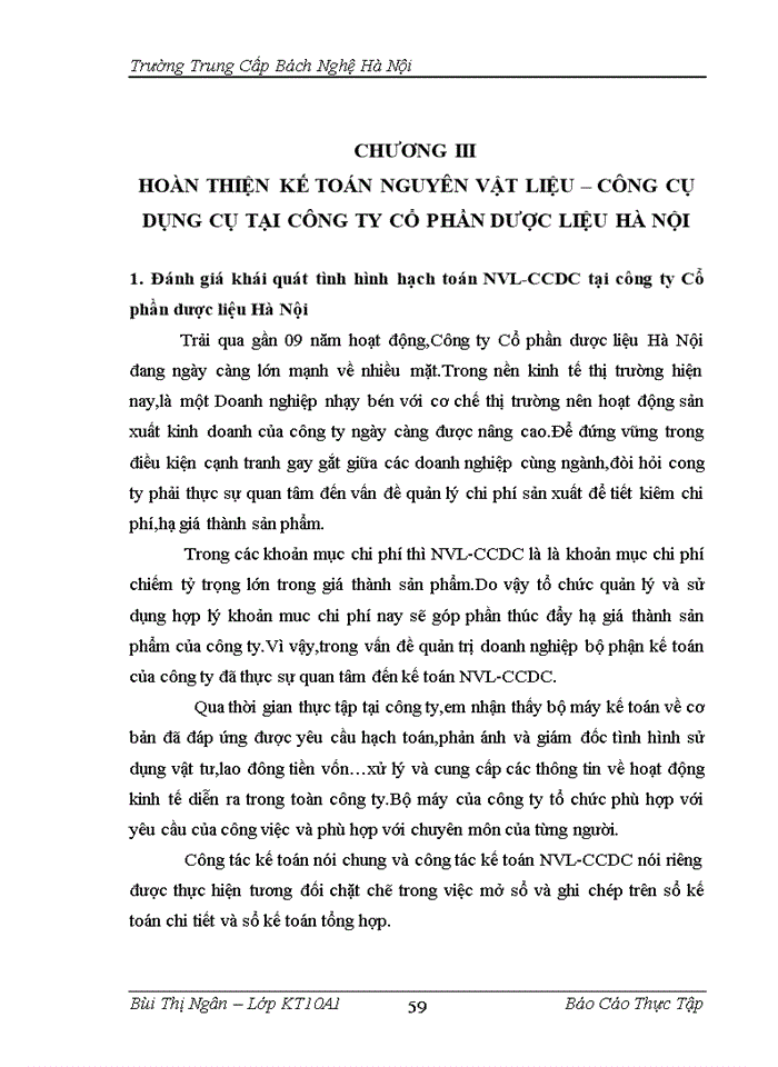 image for page Hạch toán nguyên vật liệu - công cụ, dụng cụ tại công ty Cổ phần dược liệu Hà Nội